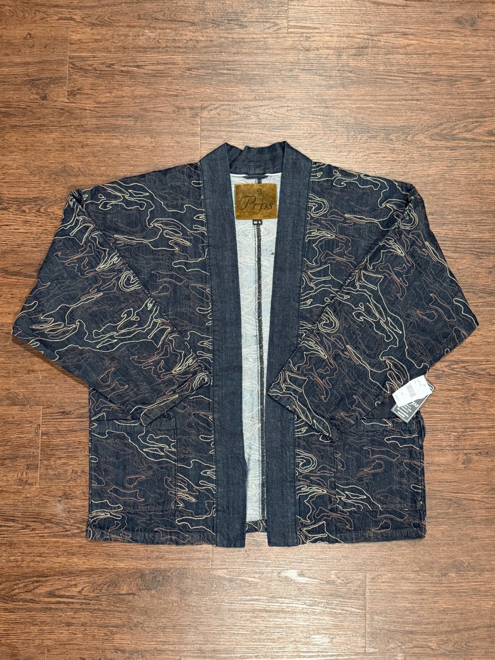 PRPS Mens Selvedge Denim Camo Kimono Noragi Lhamo Embroidered Indigo Blue M-L